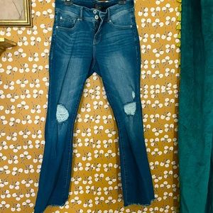 Torrid | flared dark denim distressed knee jeans sz 10